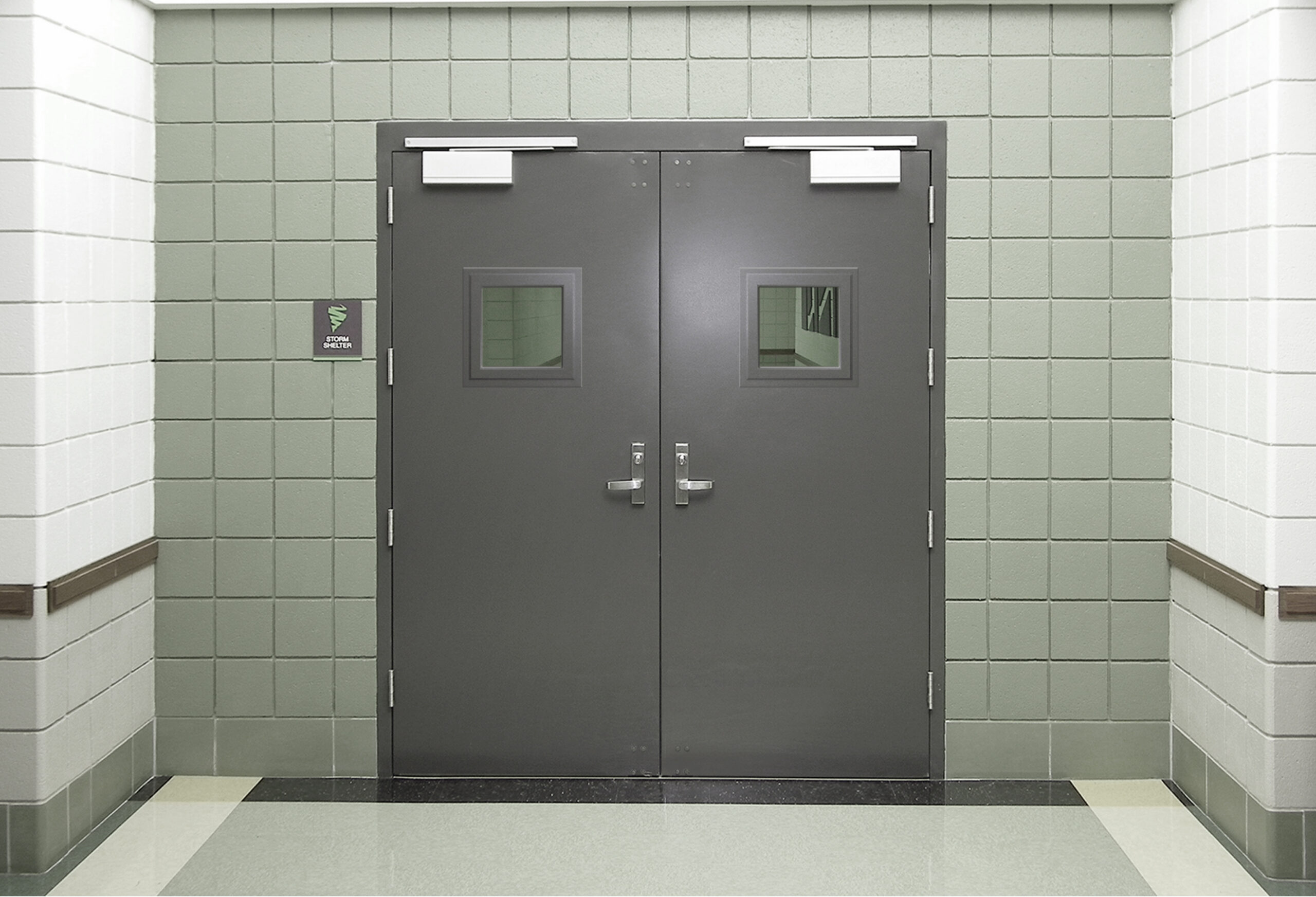 Storm shelter steel doors with vision lites